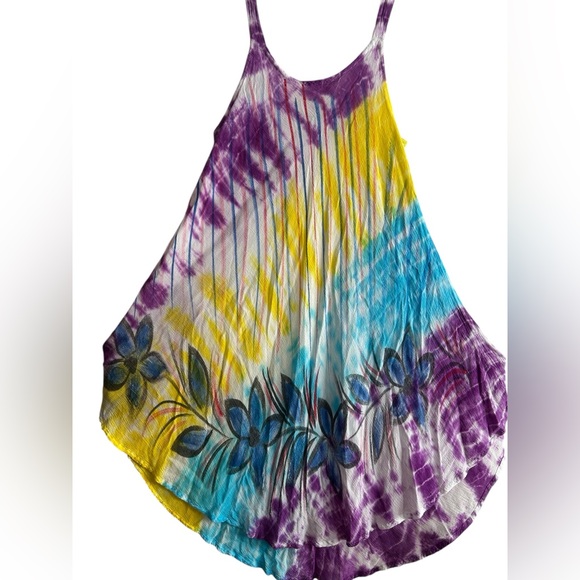 Tie Dye Festival Coverup w/ Artsy Floral Design - One Size Fits Most - Picture 4 of 8